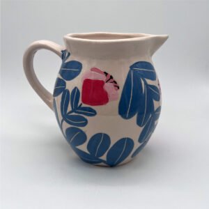 Bleu – Jarra artesanal de cerámica pintado a mano de la colección flores