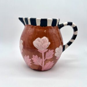 cacao – Jarra artesanal de cerámica pintado a mano de la colección Flores